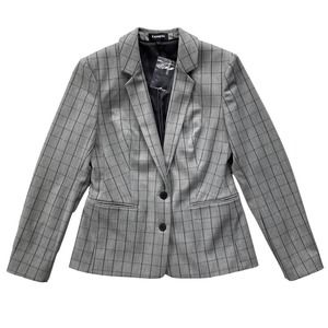 NEW Express Gray Windowpane Check Blazer Size 8
